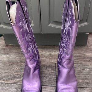 Jeffrey Campbell Purple Floral Embroidered Heeled Boots